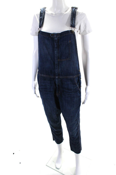 Current/Elliott Womens Cotton Denim The Ranch Hand Cropped Overalls Blue Size 1