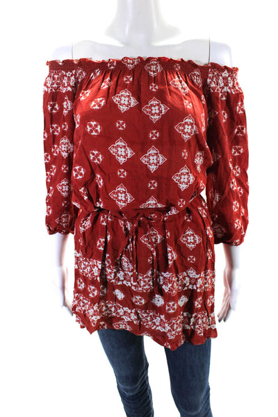 Faithfull The Brand Womens Floral Print 3/4 Sleeve Split Hem Tunic Red Size S