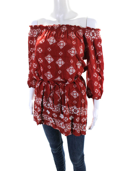 Faithfull The Brand Womens Floral Print 3/4 Sleeve Split Hem Tunic Red Size S