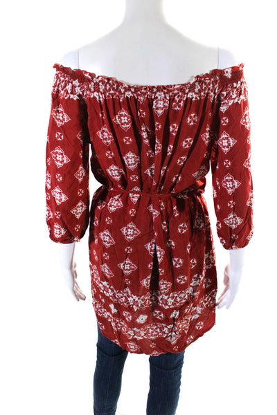 Faithfull The Brand Womens Floral Print 3/4 Sleeve Split Hem Tunic Red Size S