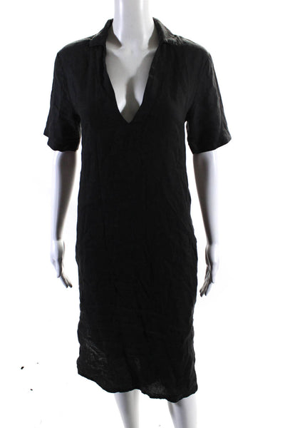 James Perse Women's Short Sleeves High Low Hem Midi Shirt Dress Black Size 0