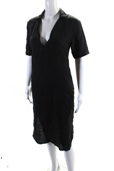 James Perse Women's Short Sleeves High Low Hem Midi Shirt Dress Black Size 0