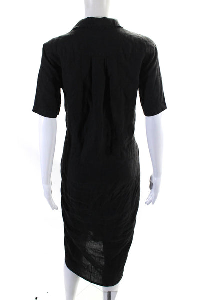 James Perse Women's Short Sleeves High Low Hem Midi Shirt Dress Black Size 0