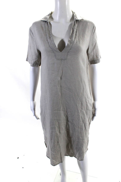 James Perse Women's Short Sleeves High Low Hem Midi Shirt Dress Beige Size 0