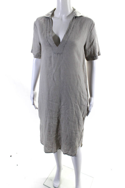 James Perse Women's Short Sleeves High Low Hem Midi Shirt Dress Beige Size 0