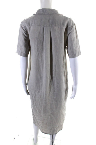 James Perse Women's Short Sleeves High Low Hem Midi Shirt Dress Beige Size 0