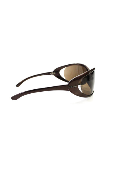 Prada SPR 051 7BG-8C1 Womens Cut Out Shield Frame Sunglasses Metallic Brown