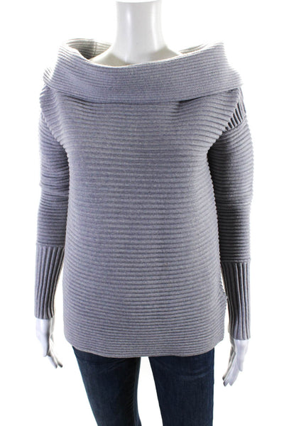 Victoria Victoria Beckham Womens Wool Rib Textured Cowl Neck Sweater Gray Size 1