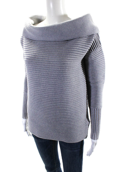 Victoria Victoria Beckham Womens Wool Rib Textured Cowl Neck Sweater Gray Size 1