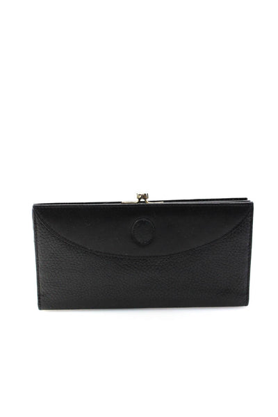 Mark Cross Womens Black Leather Kiss Lock Snap Slip Long Wallet