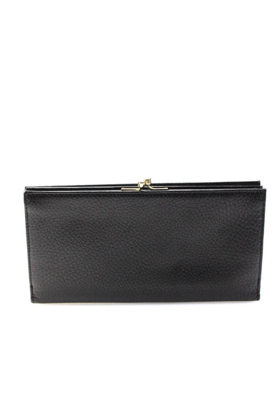 Mark Cross Womens Black Leather Kiss Lock Snap Slip Long Wallet