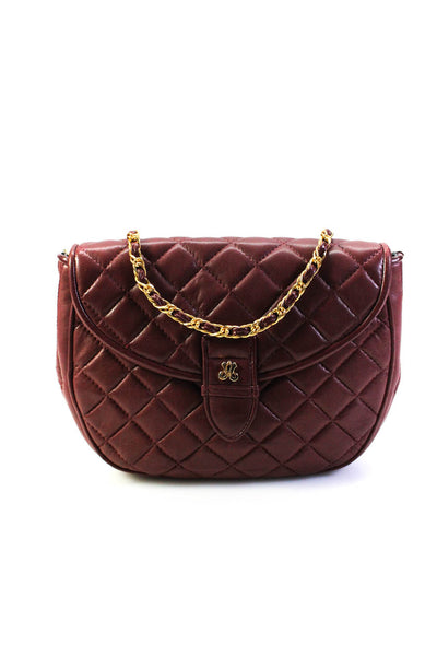 Jay Herbert NY Womens Dark Red Quilted Flap Chain Strap Crossbody Bag Handbag