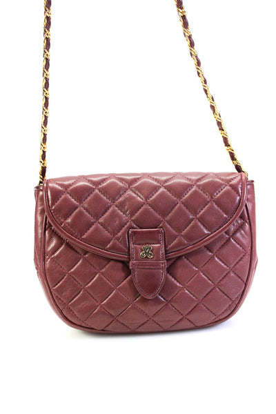 Jay Herbert NY Womens Dark Red Quilted Flap Chain Strap Crossbody Bag Handbag