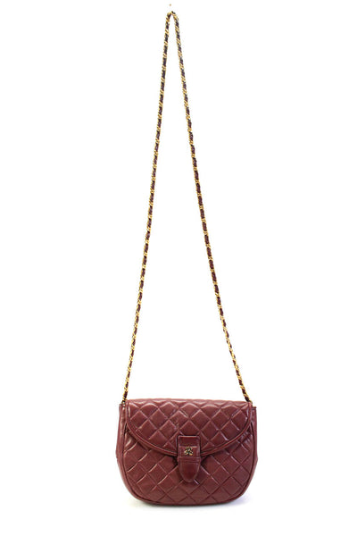 Jay Herbert NY Womens Dark Red Quilted Flap Chain Strap Crossbody Bag Handbag