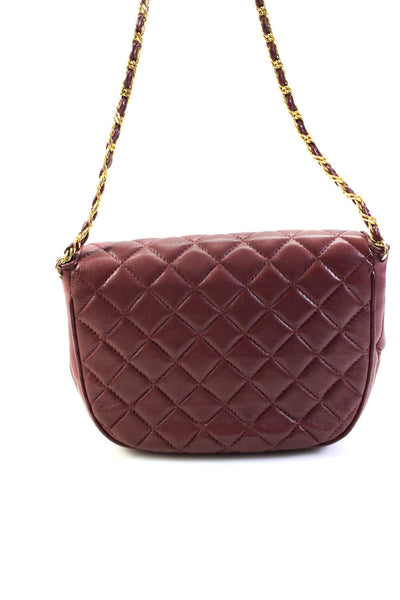 Jay Herbert NY Womens Dark Red Quilted Flap Chain Strap Crossbody Bag Handbag