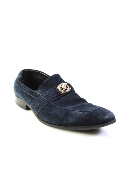 Stacy Adams Mens Navy Blue Suede Embellished Slip On Loafer Shoes Size 10.5M