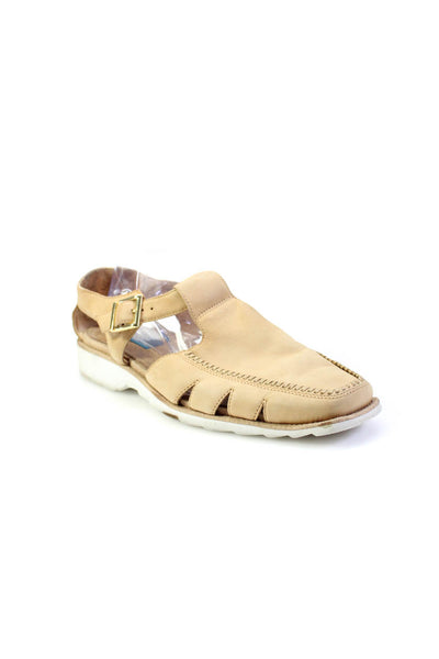 Giorgio Brutini Mens Beige Leather Buckle Detail Flat Sandals Shoes Size 10.5M