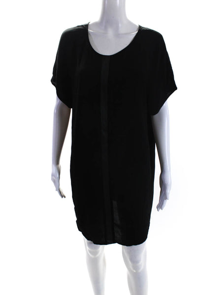 Madewell Womens Faux Leather Trim Dolman Sleeve Crepe Shift Dress Black Size XS