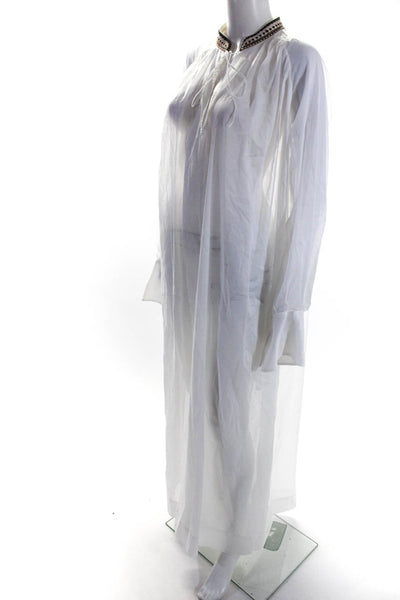 QL2 Women's Round Neck Long Sleeves Sheer Maxi Dress White Size 42