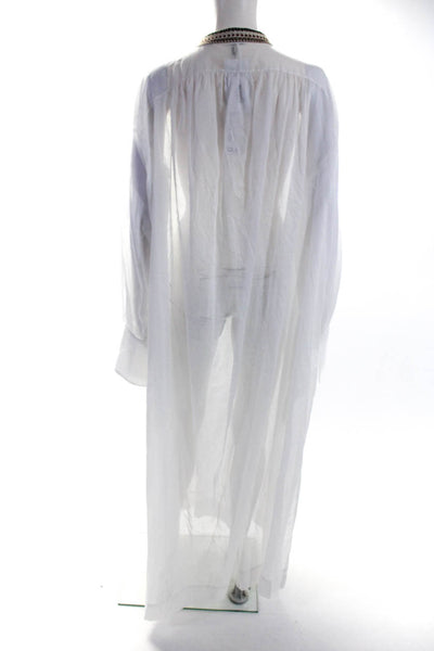 QL2 Women's Round Neck Long Sleeves Sheer Maxi Dress White Size 42