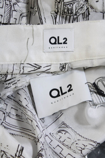 QL2 Women's Long Sleeves Button Down Two Piece Pant Set White Black Size 42