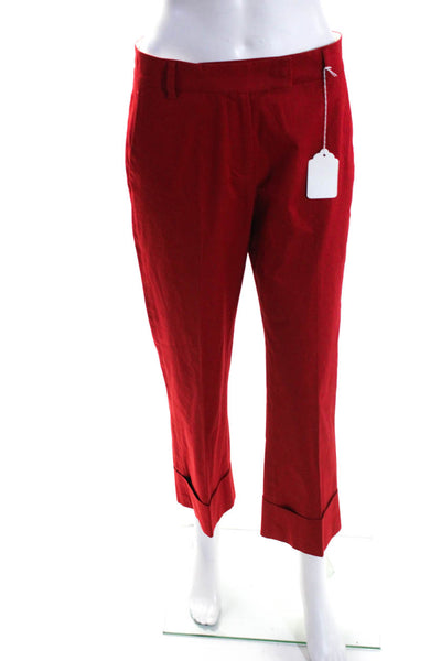 QL2 Women's Button Closure Flat Front Straight Leg Dress Pant Red Size 42