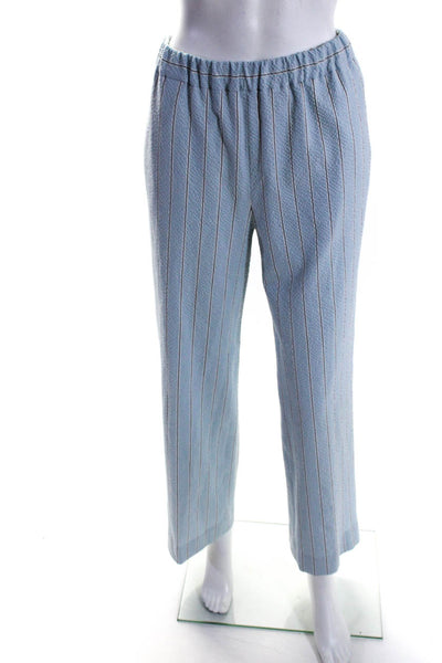 QL2 Women's Elastic Waist Flat Front Straight Leg Pant Blue Size 42