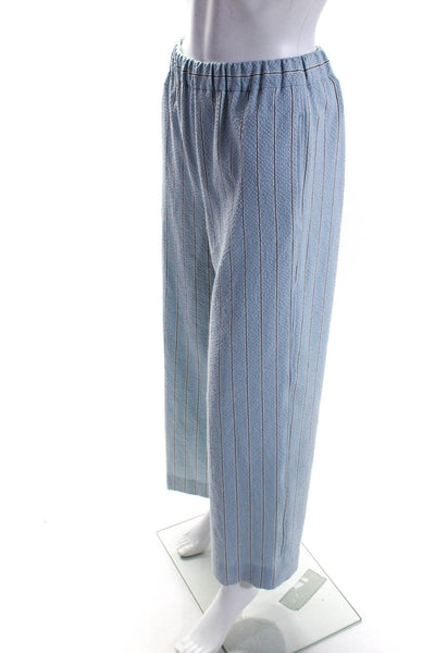 QL2 Women's Elastic Waist Flat Front Straight Leg Pant Blue Size 42