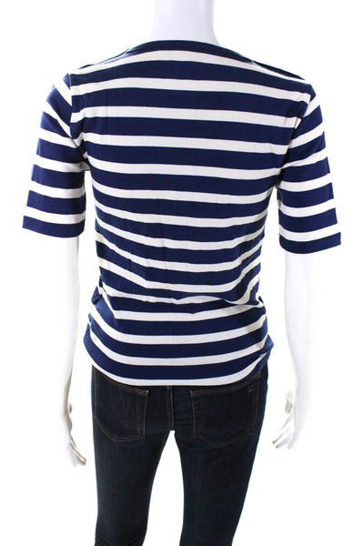 J Crew Womens Cotton Buttoned Short Sleeve Striped Tshirt Blue White Size S