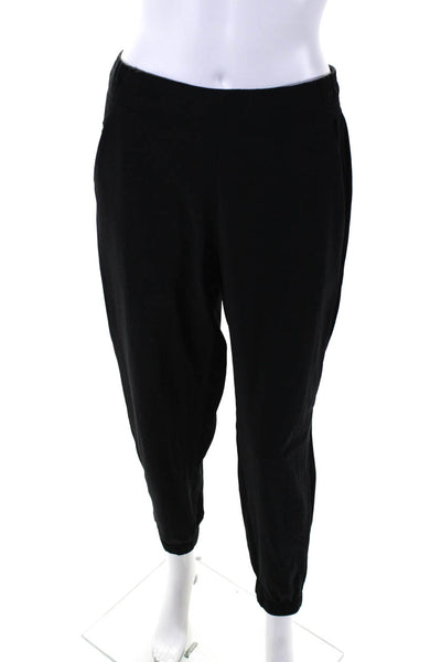 Athleta Womens Elastic Waist Ribbed Trim Athletic Joggers Black Size