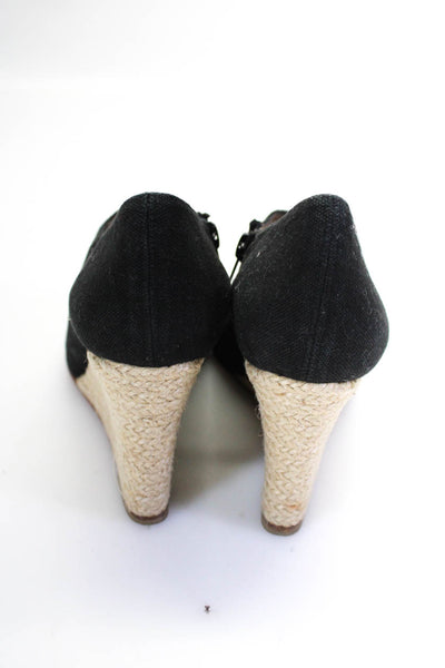 Christian Louboutin Womens Peep Toe Wedged Espadrilles Black Size 9