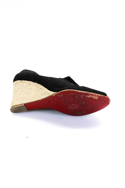 Christian Louboutin Womens Peep Toe Wedged Espadrilles Black Size 9