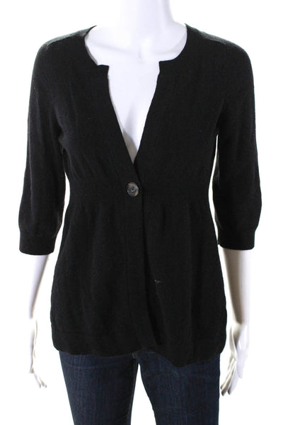 Vince Womens Cashmere Long Sleeve V Neck One Button Sweater Black Size M