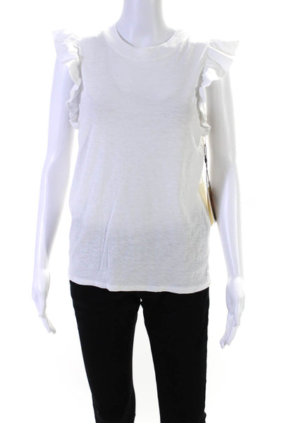 Nation LTD Women's Round Neck Ruffle Sleeves Cotton Blouse White Size M