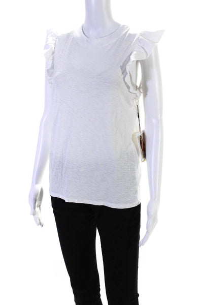 Nation LTD Women's Round Neck Ruffle Sleeves Cotton Blouse White Size M