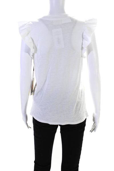 Nation LTD Women's Round Neck Ruffle Sleeves Cotton Blouse White Size M