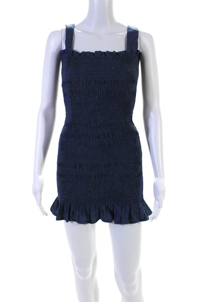 Do + Be Women's Square Neck Sleeveless Smocked Fitted Mini Dress Blue Size XS