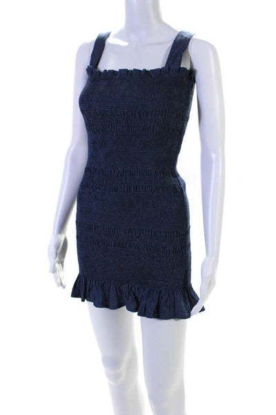 Do + Be Women's Square Neck Sleeveless Smocked Fitted Mini Dress Blue Size XS