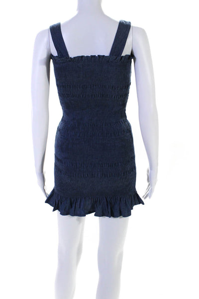 Do + Be Women's Square Neck Sleeveless Smocked Fitted Mini Dress Blue Size XS