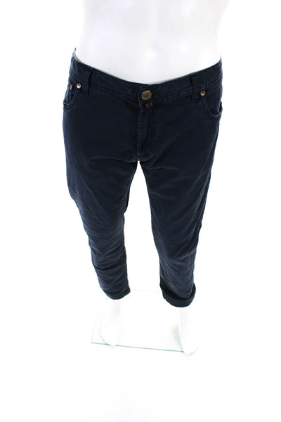 David Cenci Mens Cotton Flat Front Buttoned Zipped Skinny Pants Blue Size EUR36