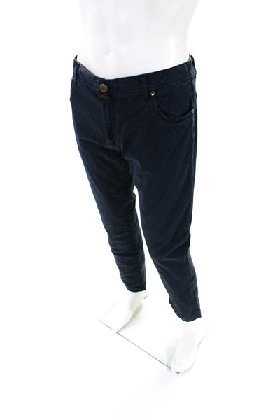 David Cenci Mens Cotton Flat Front Buttoned Zipped Skinny Pants Blue Size EUR36