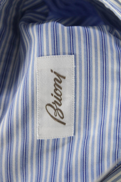 Brioni Mens Striped Print Buttoned Long Sleeve Collared Top Blue Size EUR41