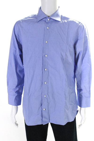 Napoli Mens Cotton Buttoned Long Sleeve Collared Dress Shirt Blue Size EUR42