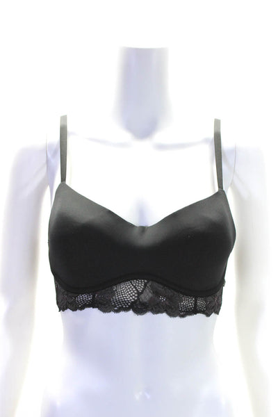 Calvin Klein Women's Lace Trim Full Coverage Wireless Bra Black Sz M