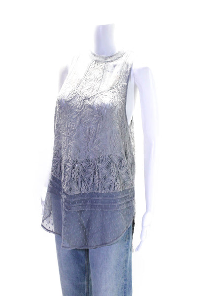 Free People Womens Mock Neck Sleeveless Lace Blouse Gray Size M