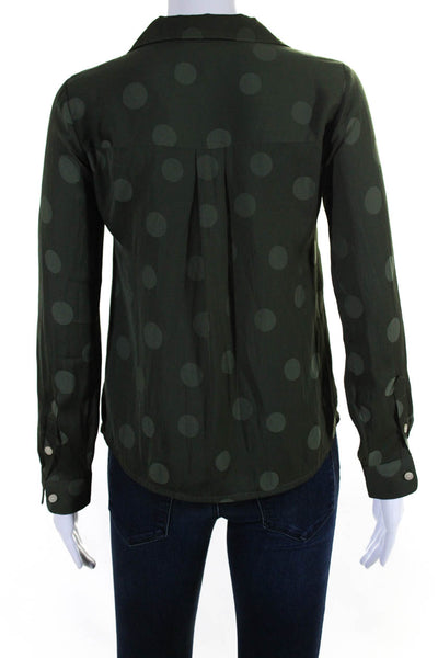 Madewell Womens Polka Dotted Buttoned Collared Long Sleeve Blouse Green Size 2XS