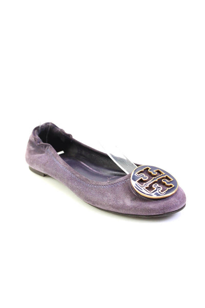 Tory Burch Womens Slip On Round Toe Reva Ballet Flats Purple Suede Size 6.5M