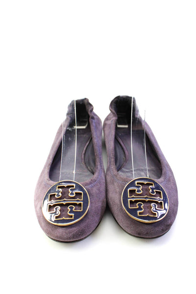 Tory Burch Womens Slip On Round Toe Reva Ballet Flats Purple Suede Size 6.5M