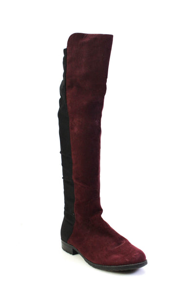 Unisa Womens Slip On Block Heel Knee High Boots Burgundy Black Suede Size 7.5