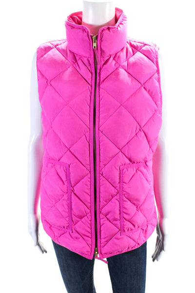 J Crew Women's Sleeveless Full Zip Pockets Quilted Puffer Vest Pink Size 4